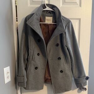 Thread & Supply Gray Coat with Brown Trim and Pink Lining